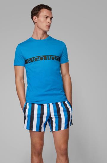 Koszulki BOSS Slim Fit Logo Niebieskie Męskie (Pl18503)